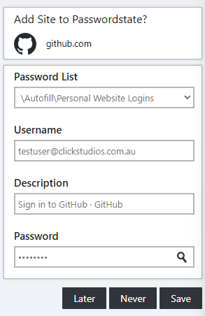 Saving a website login in the Passwordstate browser extension