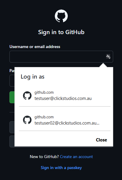 Credential overlay selection in the Passwordstate browser extension