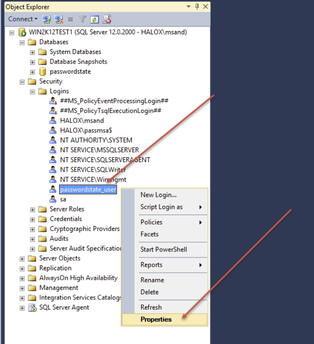Resetting Password for Passwordstate_User SQL Account