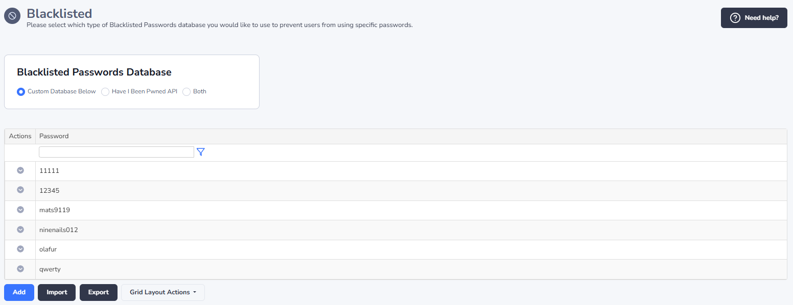 PRP Bad Passwords