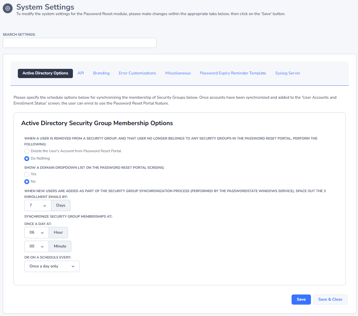 PRP System Settings