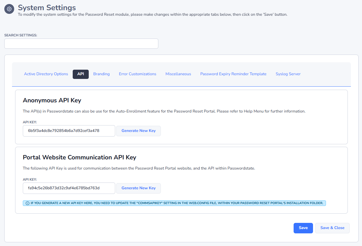 PRP System Settings