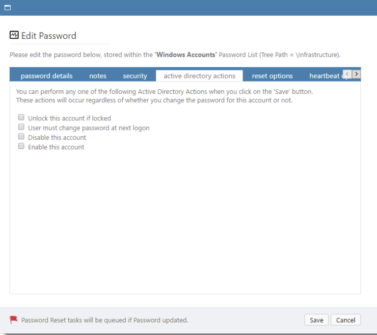 AD Directory Actions Tab