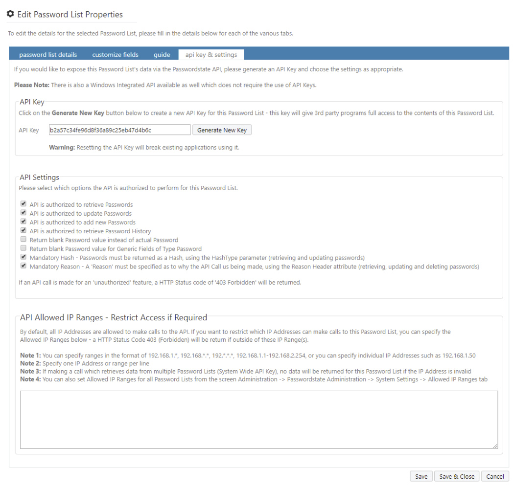 API Key & Settings Tab