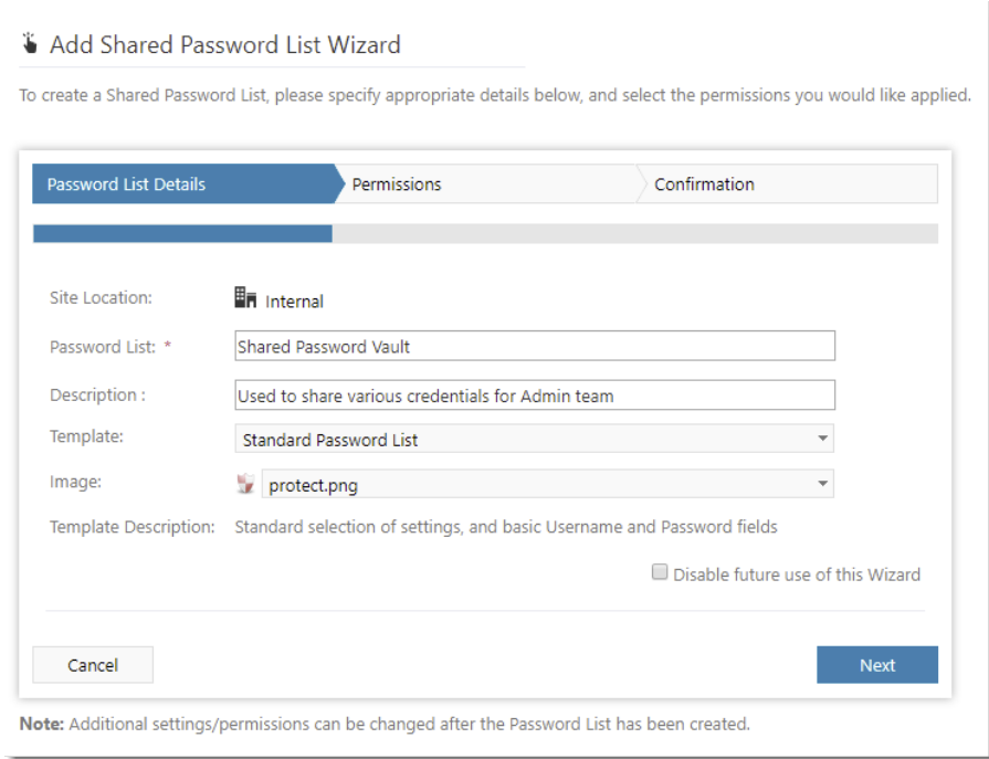 Add Shared Password List
