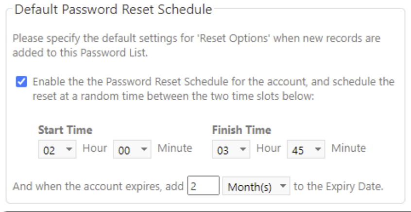 Default Password Reset Schedule