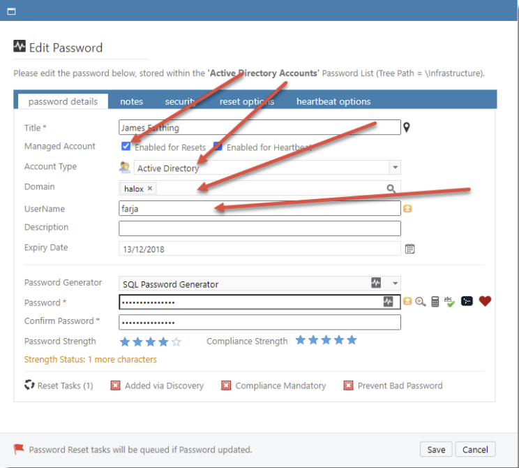 Edit Password Set for Reset