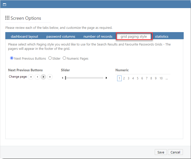 Grid Paging Style Tab