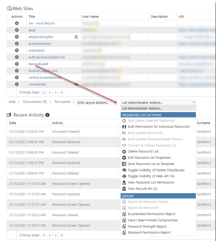 List Administrator Actions