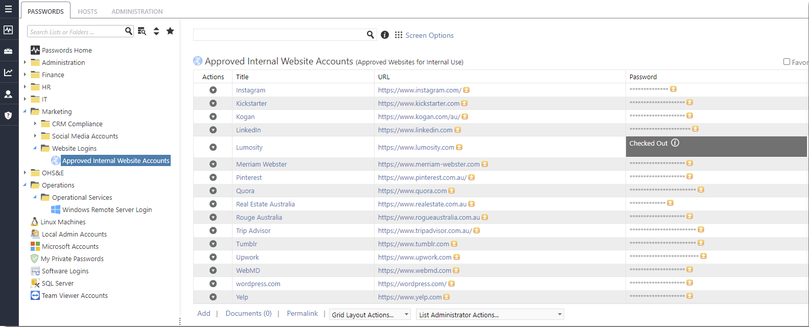 Password Checked Out