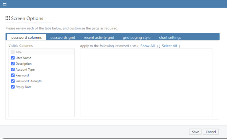 Password Columns Tab