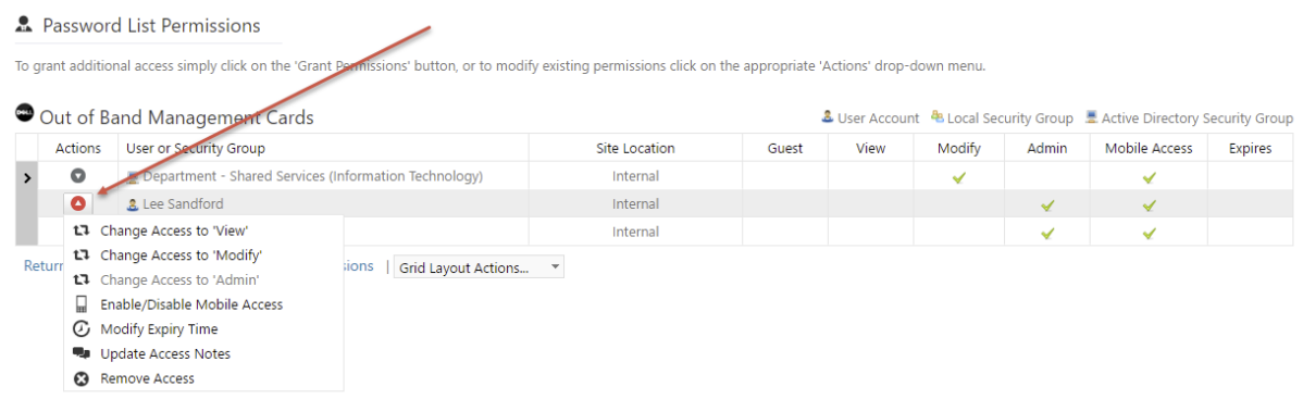 Password List Permissions