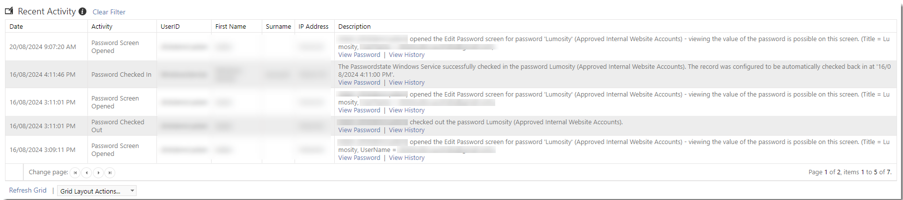Recent Activity Grid